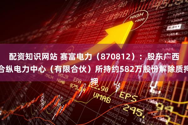 配资知识网站 赛富电力（870812）：股东广西合纵电力中心（有限合伙）所持约582万股份解除质押