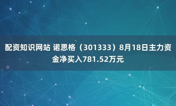 配资知识网站 诺思格（301333）8月18日主力资金净买入781.52万元